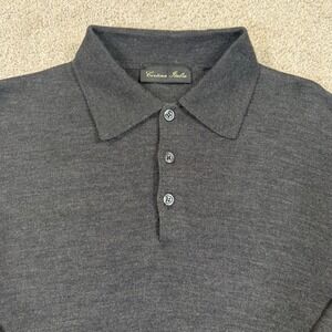 Cortina Italia Mens XL Merino Wool Polo Sweater Gray Long Sleeve Made in Italy
